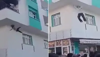 Yangında mahsur kalan çocuklar ikinci kattan atlayarak kurtuldu