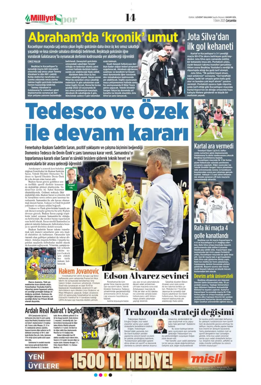 "Adı Aslan, işi destan" (1 Ekim 2025 spor manşetleri) 11
