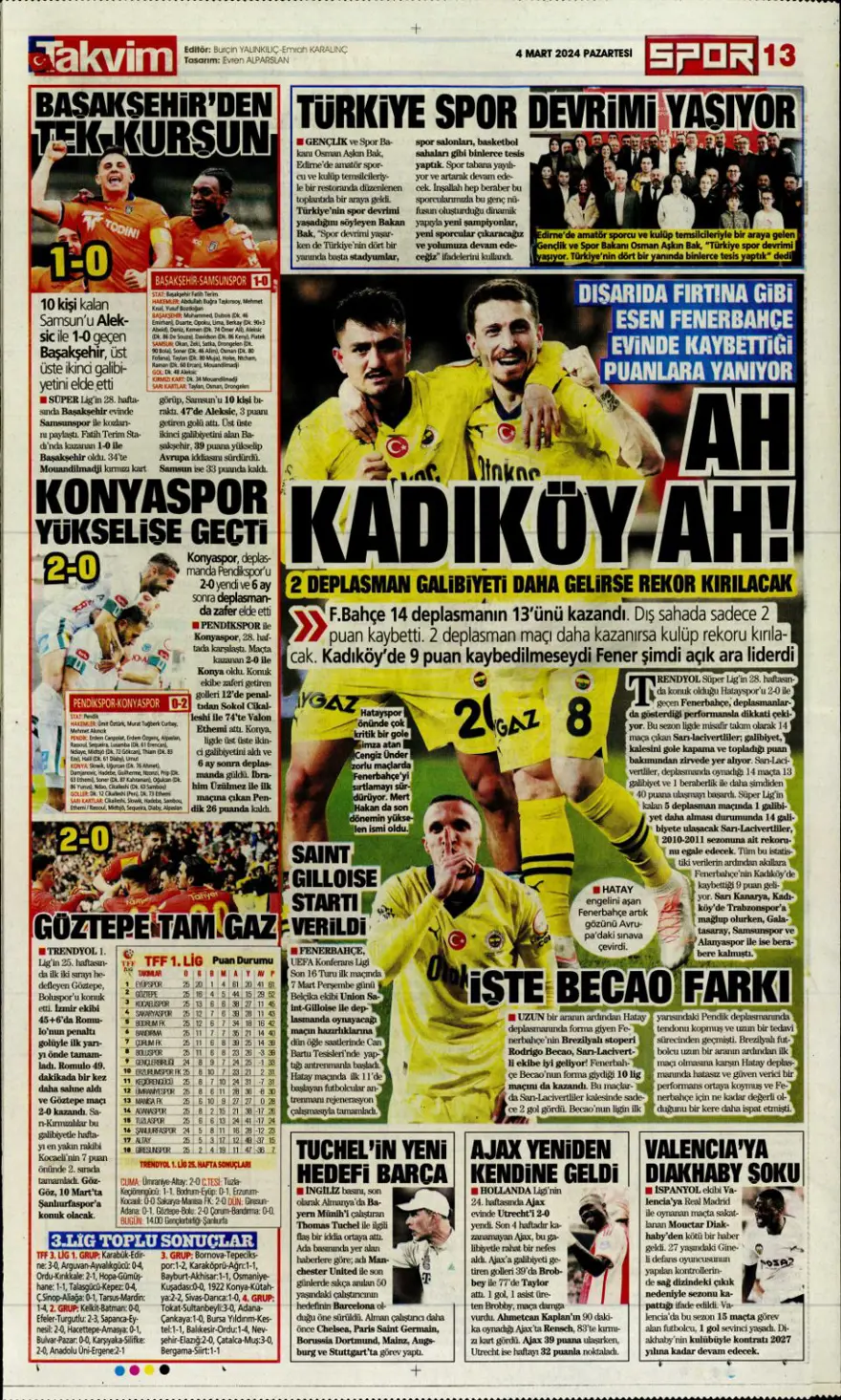 "Aslan tarihi değiştirdi" (4 Mart 2024 spor manşetleri) 13