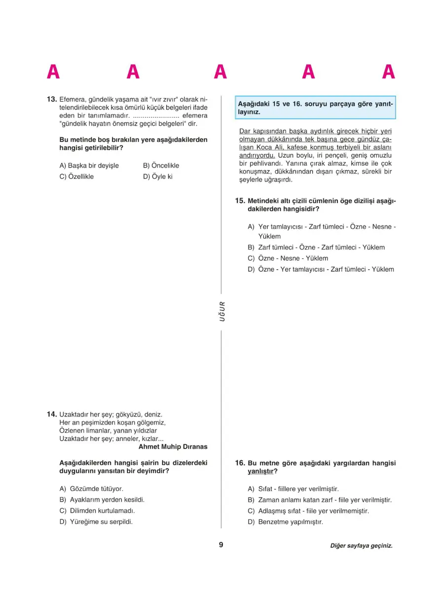 Uğur Okulları LGS deneme sınavı (Sözel bölüm) 8