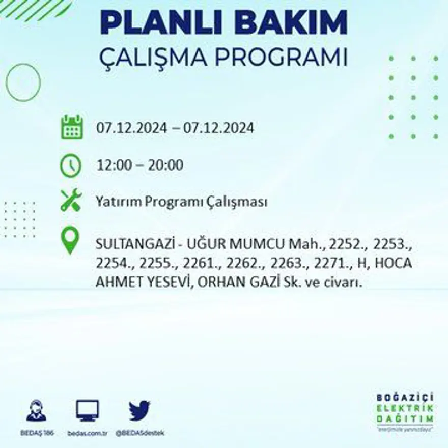 Bugüne dikkat! İstanbul'un 13 ilçesinde elektrik kesintisi: Elektrikler ne zaman gelecek? BEDAŞ programı 17