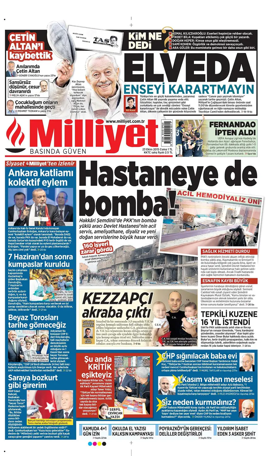 Günün gazete manşetleri - 23 Ekim 2015 3
