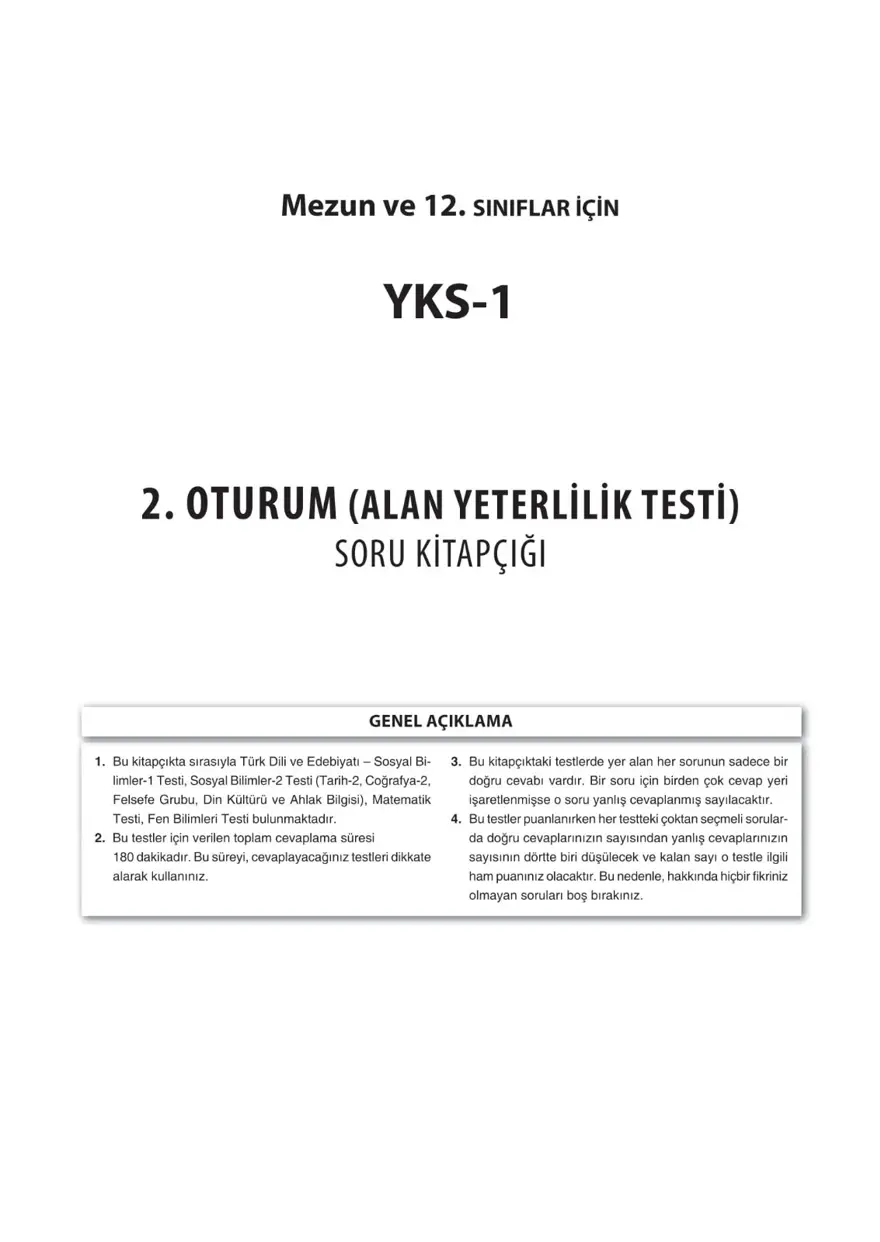 Uğur Okulları AYT -1 deneme sınavı 