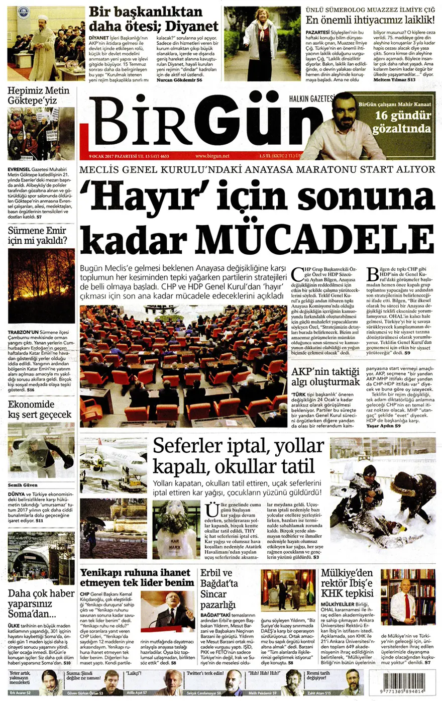 Günün gazete manşetleri - 9 Ocak 2017 12