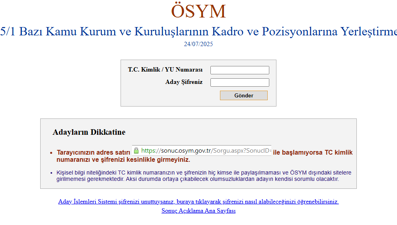 KPSS 2025/1 merkezi atama tercih sonuçları sorgulama ekranı: Kamuda lisans, ön lisans ve ortaöğretim yerleştirme sonuçları açıklandı