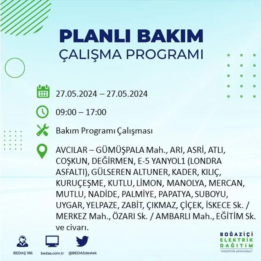 İstanbul'un 21 ilçesinde elektrik kesintisi: Elektrikler ne zaman gelecek? (27 Mayıs BEDAŞ kesinti programı) 5