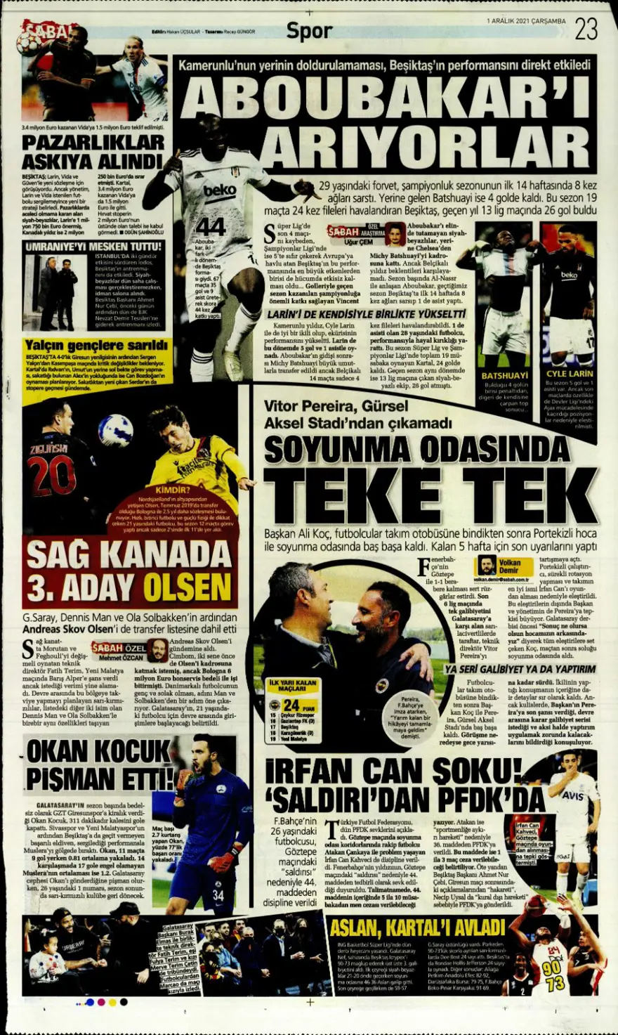 Günün spor manşetleri (1 Aralık 2021) 1