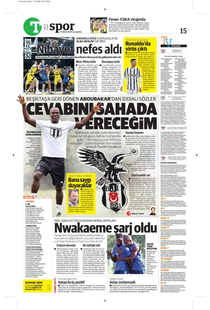 Günün spor manşetleri (14 Ekim 2020) 17