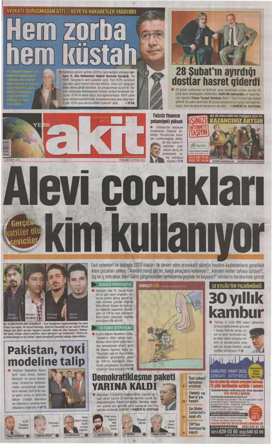 12 Eylül 2013 gazete manşetleri 13