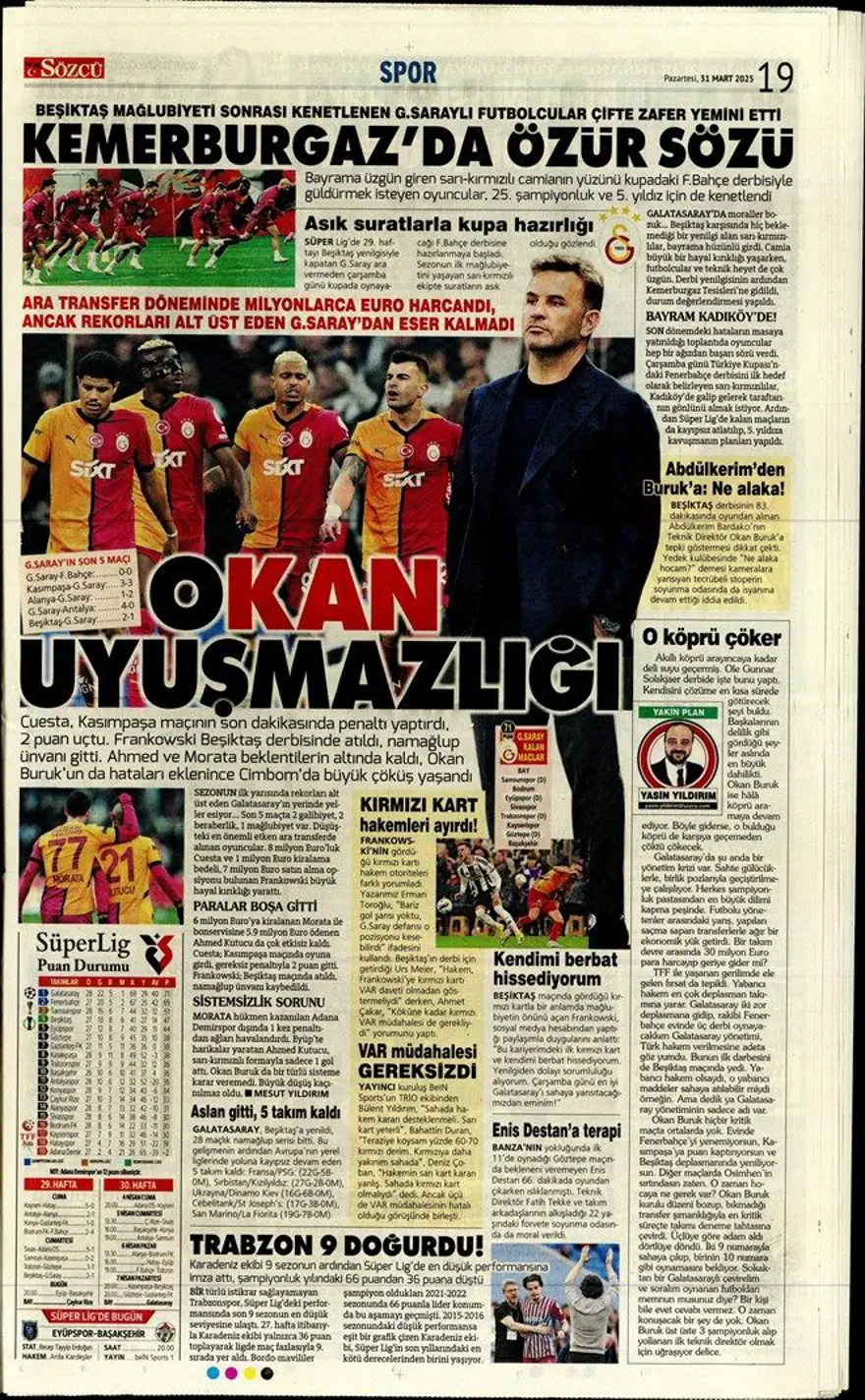 "Aslan'da büyük yemin" (31 Mart 2025 spor manşetleri) 2