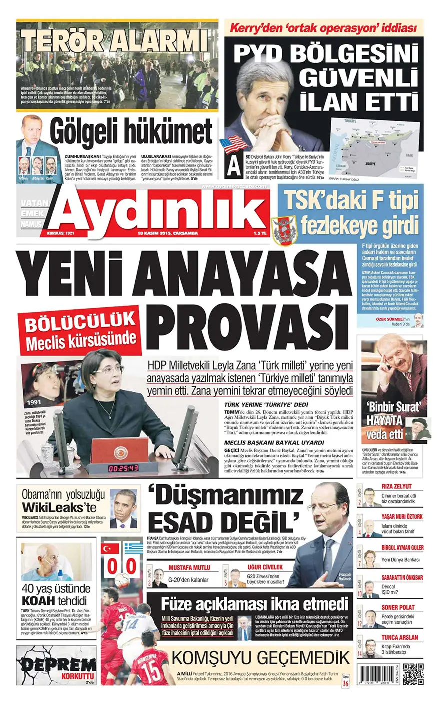 Günün gazete manşetleri - 18 Kasım 2015 15