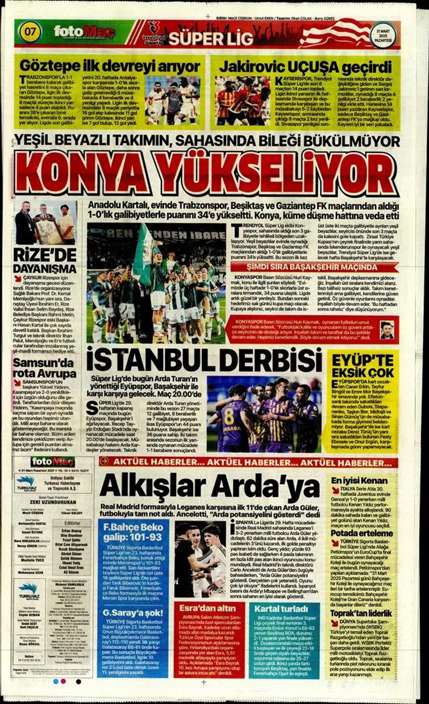 "Aslan'da büyük yemin" (31 Mart 2025 spor manşetleri) 19