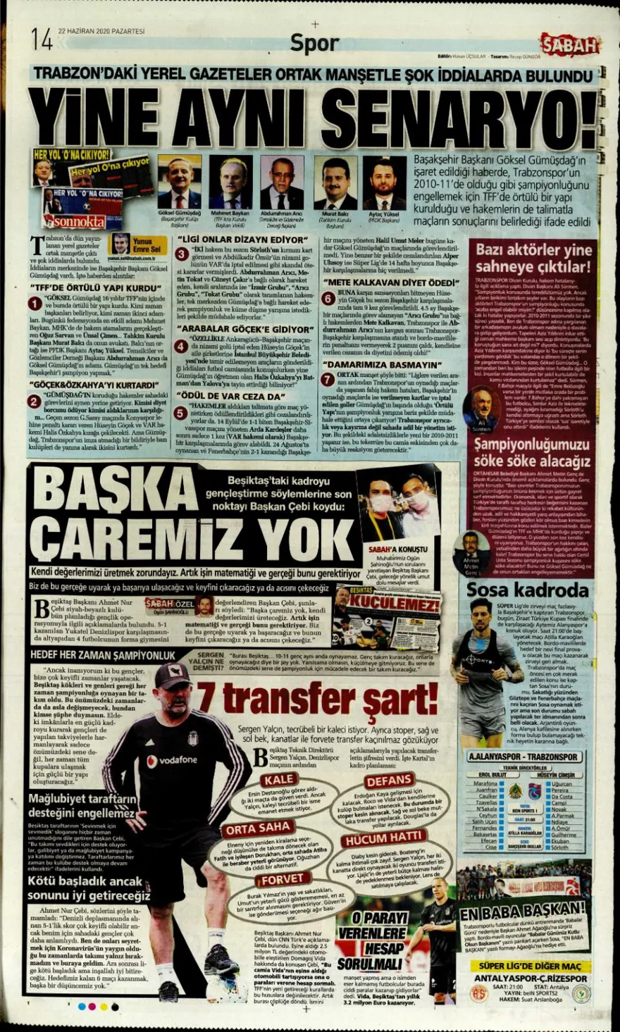 Günün spor manşetleri (22 Haziran 2020) 6