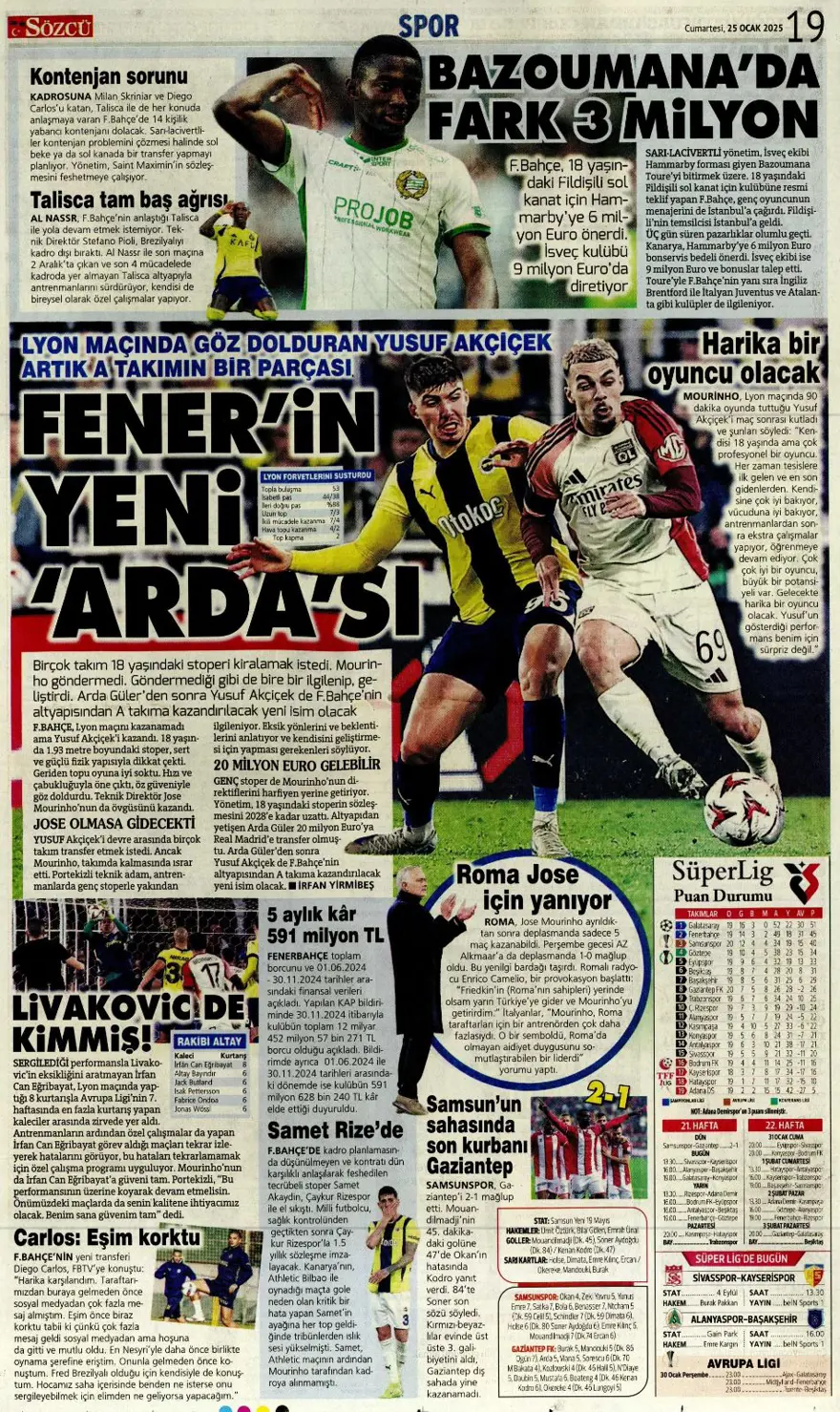 "Aslan'dan Talisca atağı" (25 Ocak 2025 spor manşetleri) 31