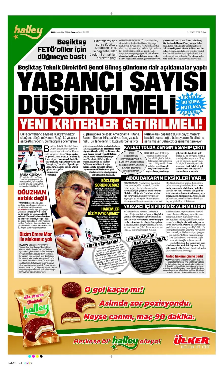 Günün spor manşetleri (31 Mart 2017) 5