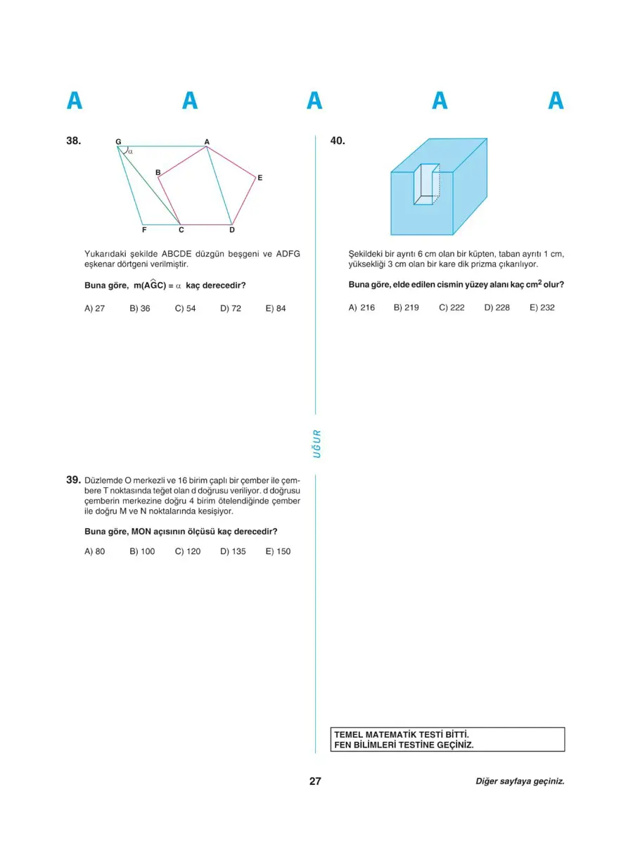 Uğur Okulları YKS - TYT deneme sınavı 26