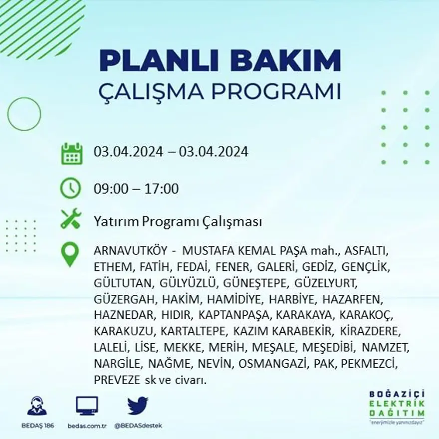 İstanbul'un 19 ilçesinde elektrik kesintisi: Elektrikler ne zaman gelecek? (3 Nisan tarihli BEDAŞ kesinti programı) 8