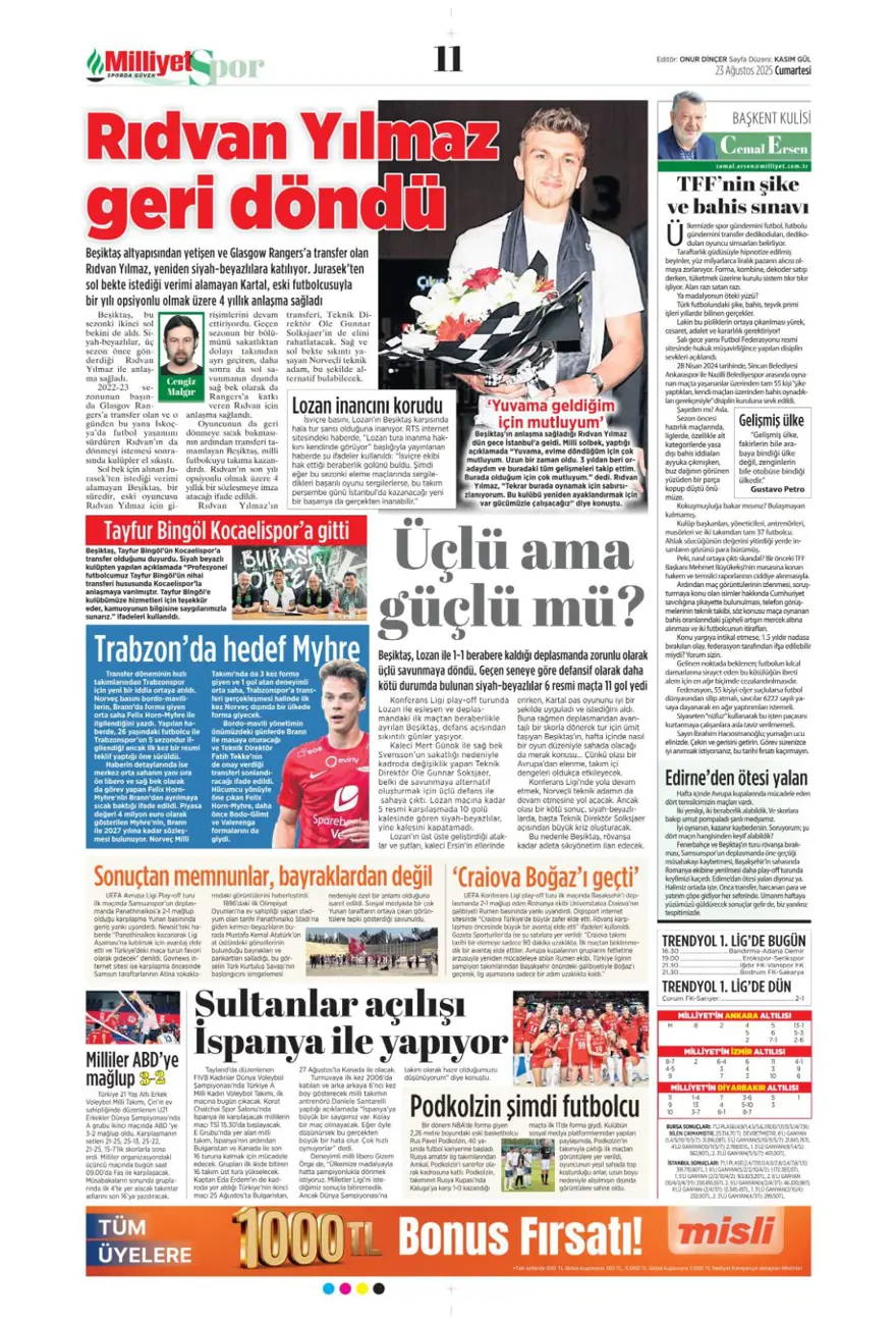 "İngiliz anahtarı" (23 Ağustos spor manşetleri) 8 "İngiliz anahtarı" (23 Ağustos spor manşetleri) 8