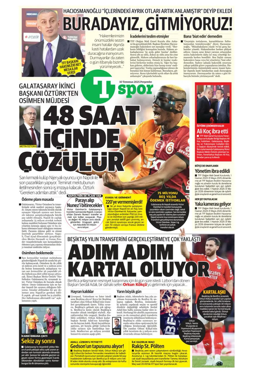 "Fenerbahçe'den Kerem harekatı" (10 Temmuz 2025 spor manşetleri) 24