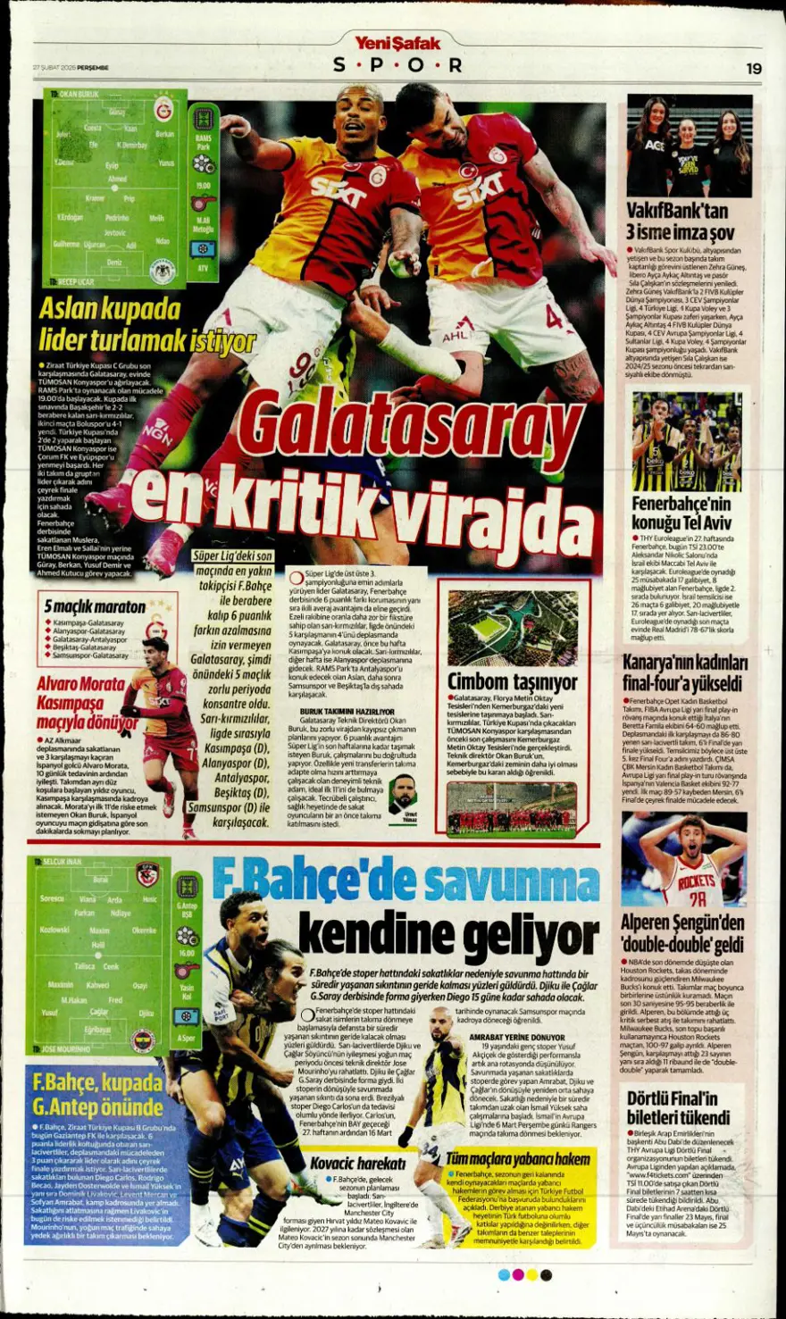 "Derbinin ardından gözler kupada" (27 Şubat 2025 spor manşetleri) 19