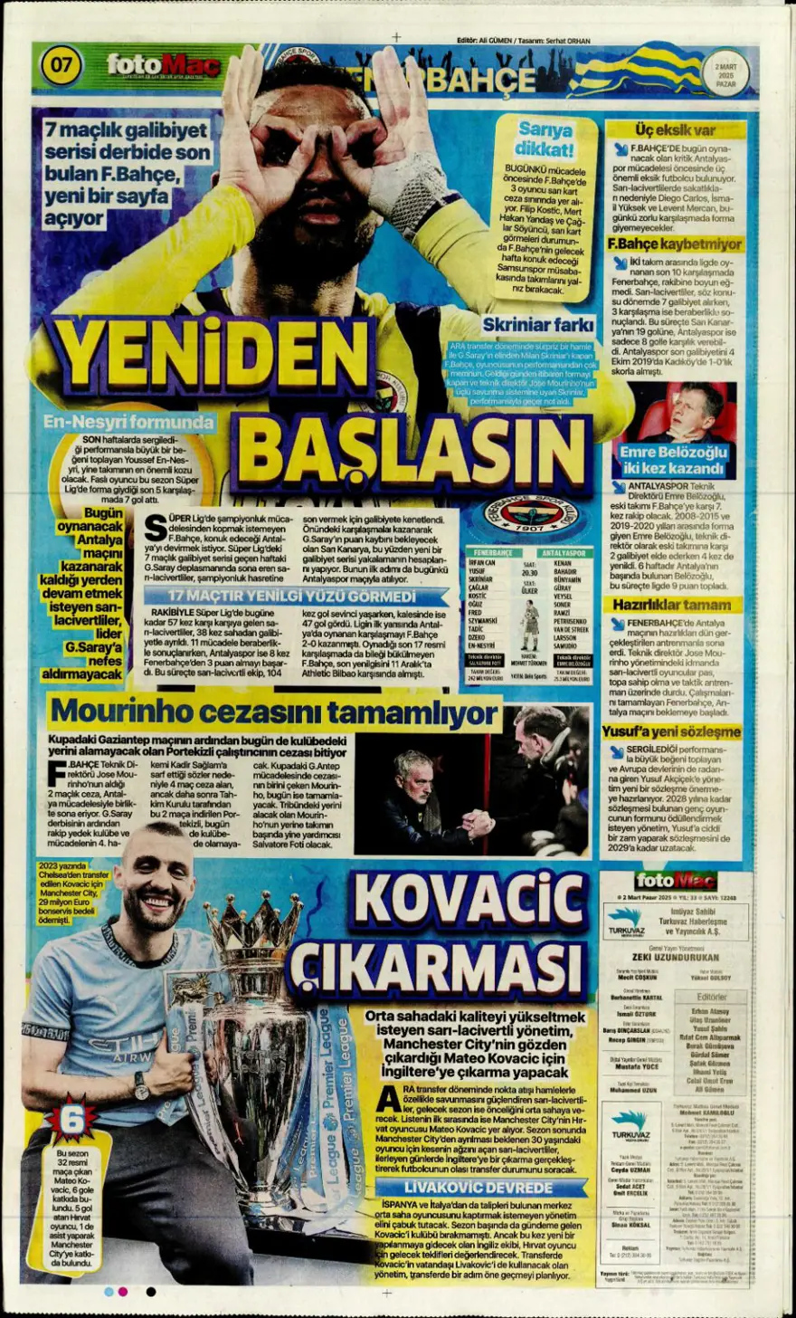 "Süper Lig'de pazar ateşi" (2 Mart 2025 spor manşetleri) 3