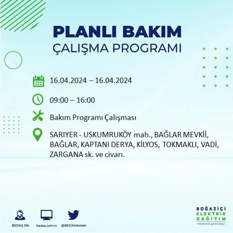 İstanbul'un 16 ilçesinde elektrik kesintisi: Elektrikler ne zaman gelecek? (16 Nisan tarihli BEDAŞ kesinti programı) 20 İstanbul'un 16 ilçesinde elektrik kesintisi: Elektrikler ne zaman gelecek? (16 Nisan tarihli BEDAŞ kesinti programı) 20