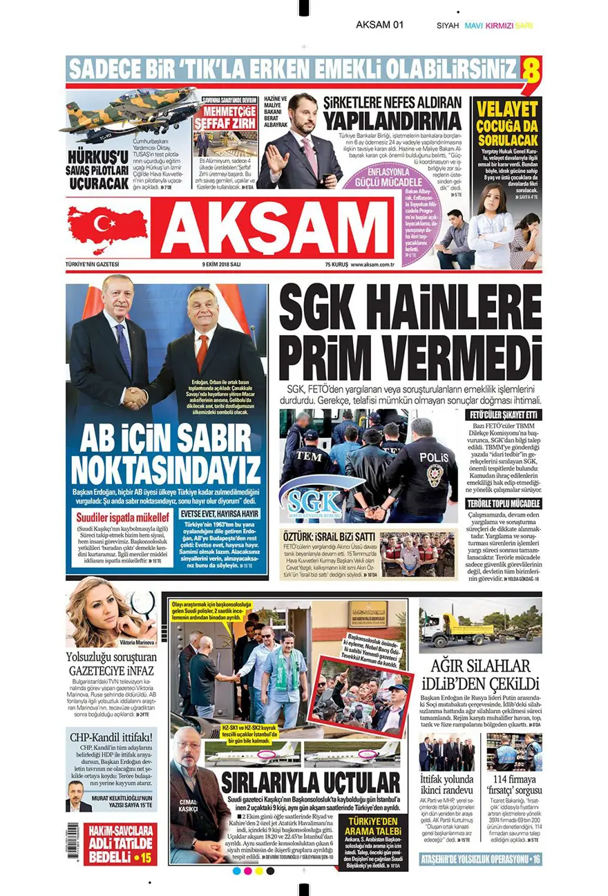 Günün gazete manşetleri - 9 Ekim 2018 15