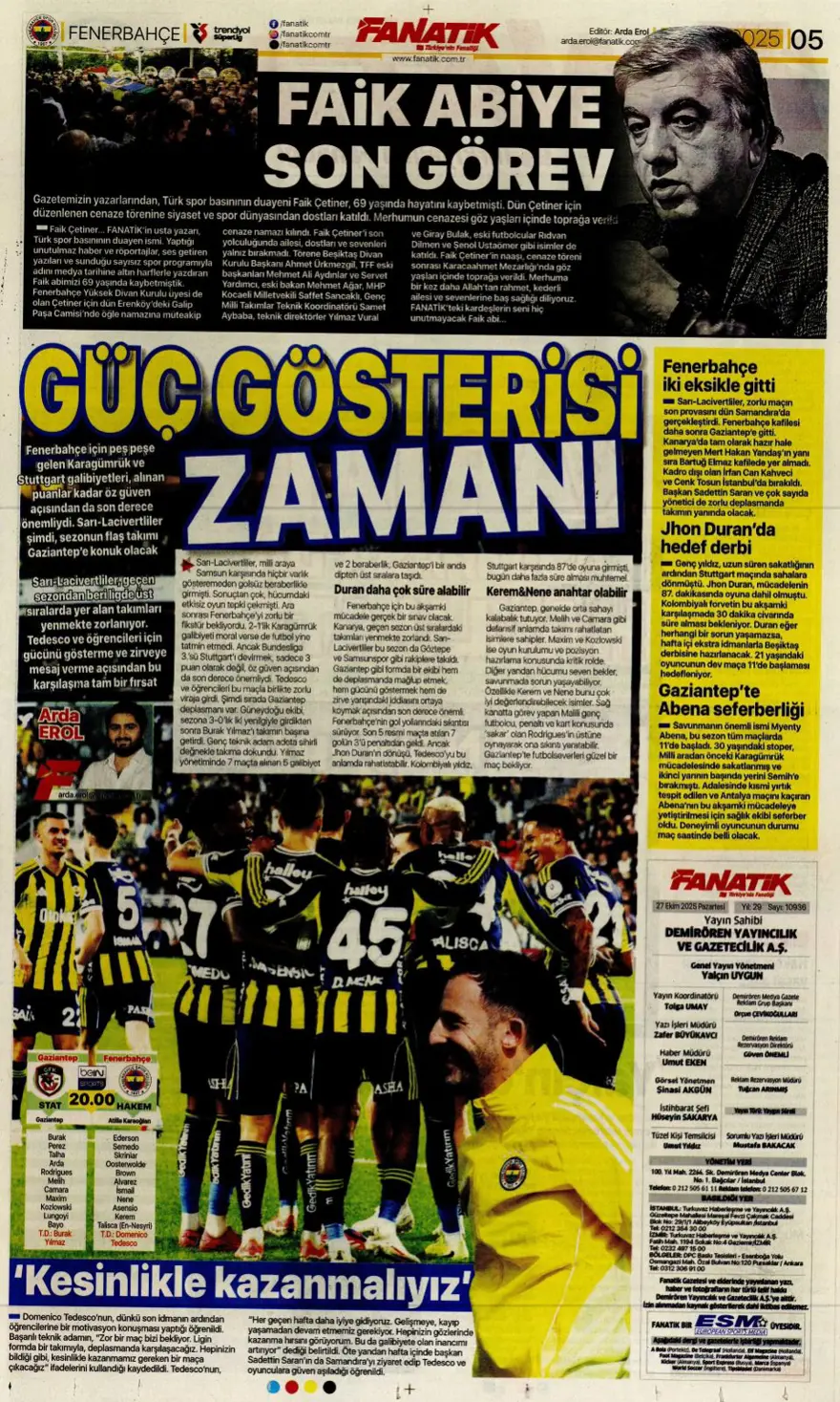 "Kartal'ı bitiren 25 saniye" (27 Ekim 2025 spor manşetleri) 2