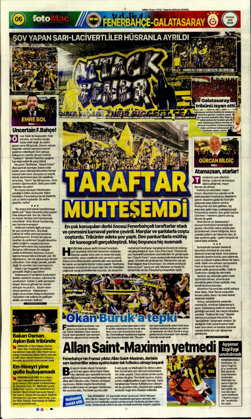 "Kadıköy Aslan'ı Galatasaray" (22 Eylül 2024 spor manşetleri) 16