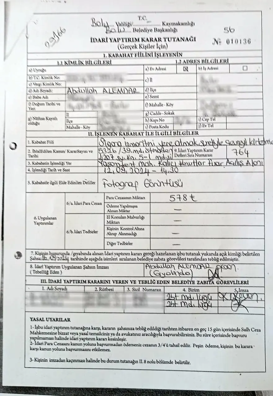 Bolu'da yere izmarit atan başkana para cezası 2