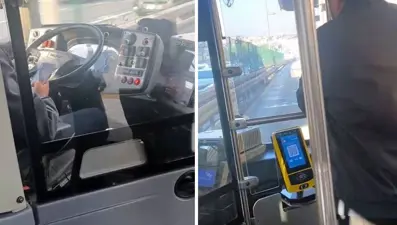 Metrobüs şoförü, seyir halinde sohbet edip cep telefonuyla ilgilendi