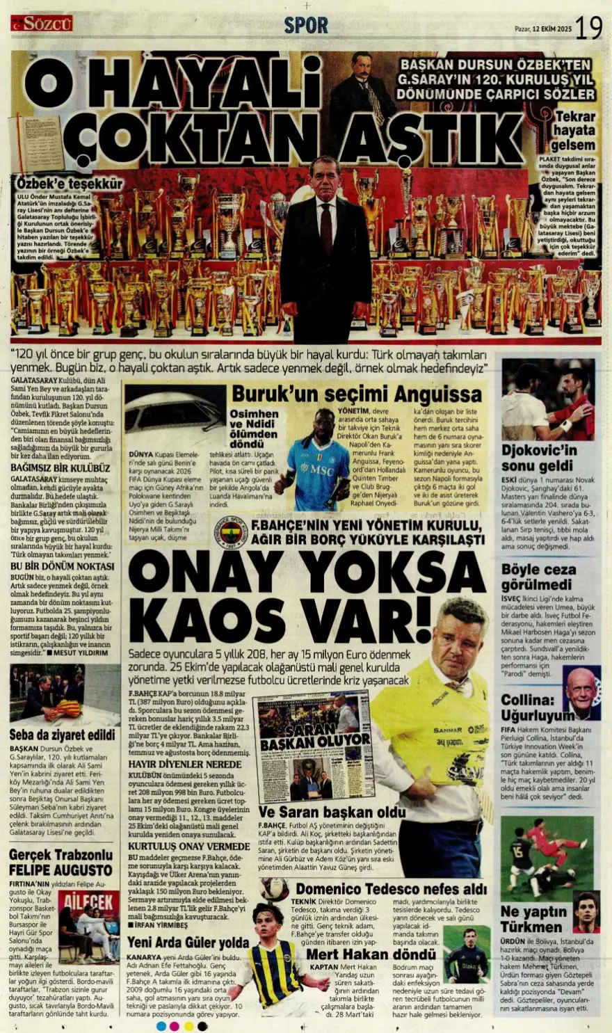 "Sofya'da tarihi zafer" (12 Ekim 2025 spor manşetleri) 22