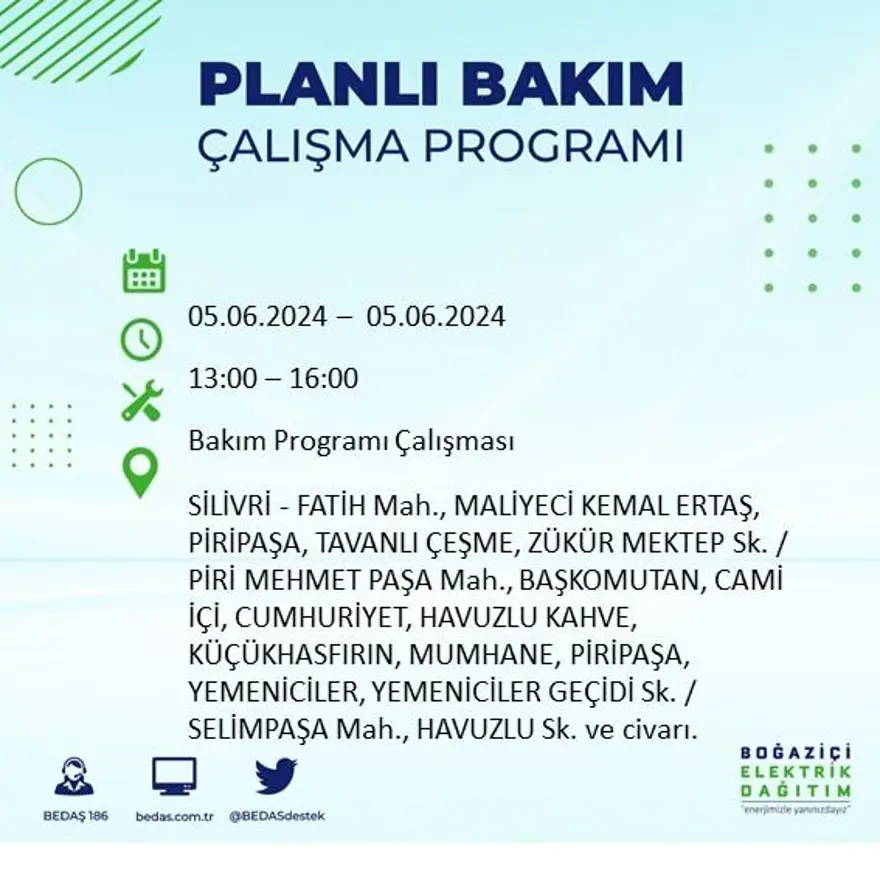 İstanbul'un 19 ilçesinde elektrik kesintisi: Elektrikler ne zaman gelecek? (5 Haziran BEDAŞ kesinti programı) 54 İstanbul'un 19 ilçesinde elektrik kesintisi: Elektrikler ne zaman gelecek? (5 Haziran BEDAŞ kesinti programı) 54