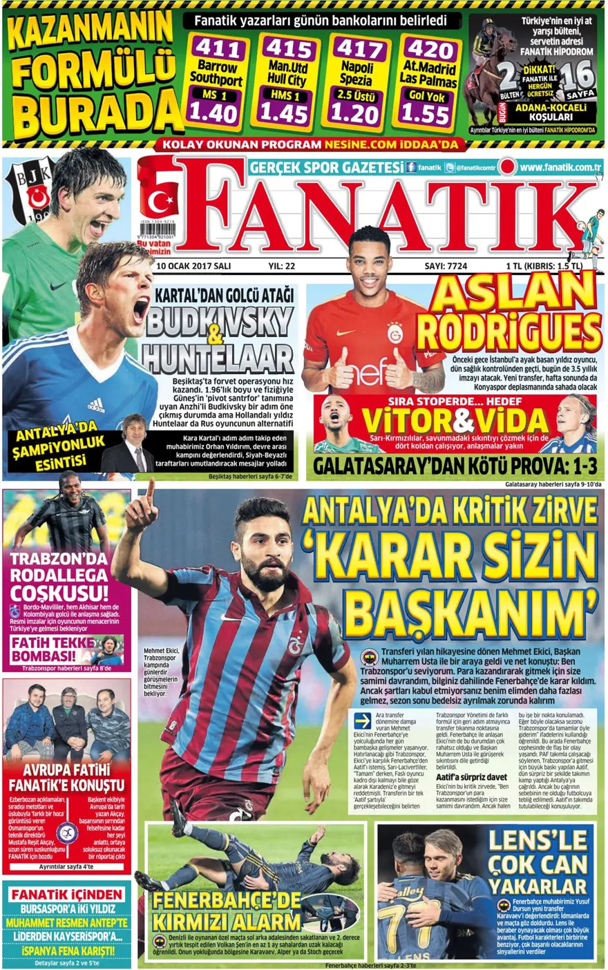 Günün spor manşetleri (10 Ocak 2017) 5