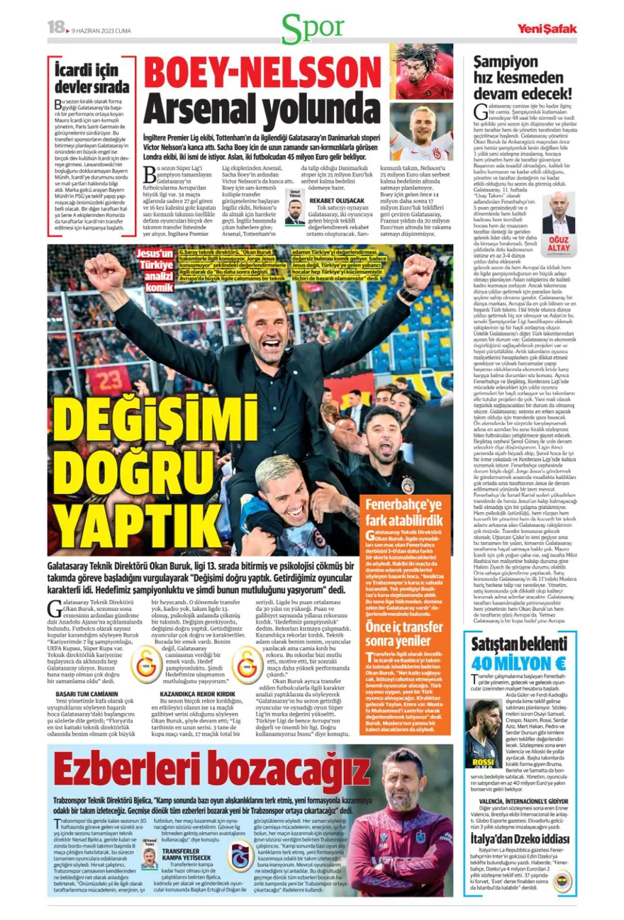 Günün spor manşetleri (9 Haziran 2023) 15