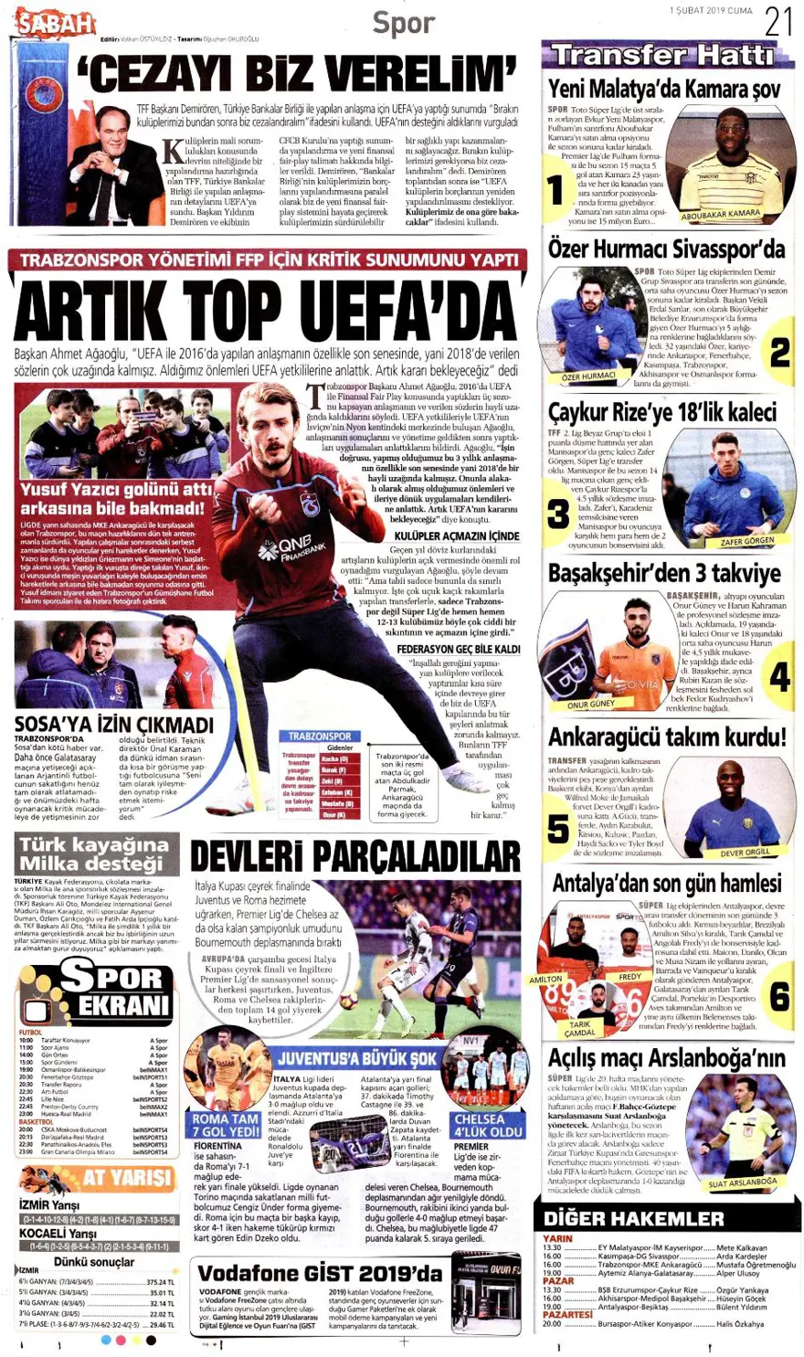 Günün spor manşetleri (1 Şubat 2019) 1