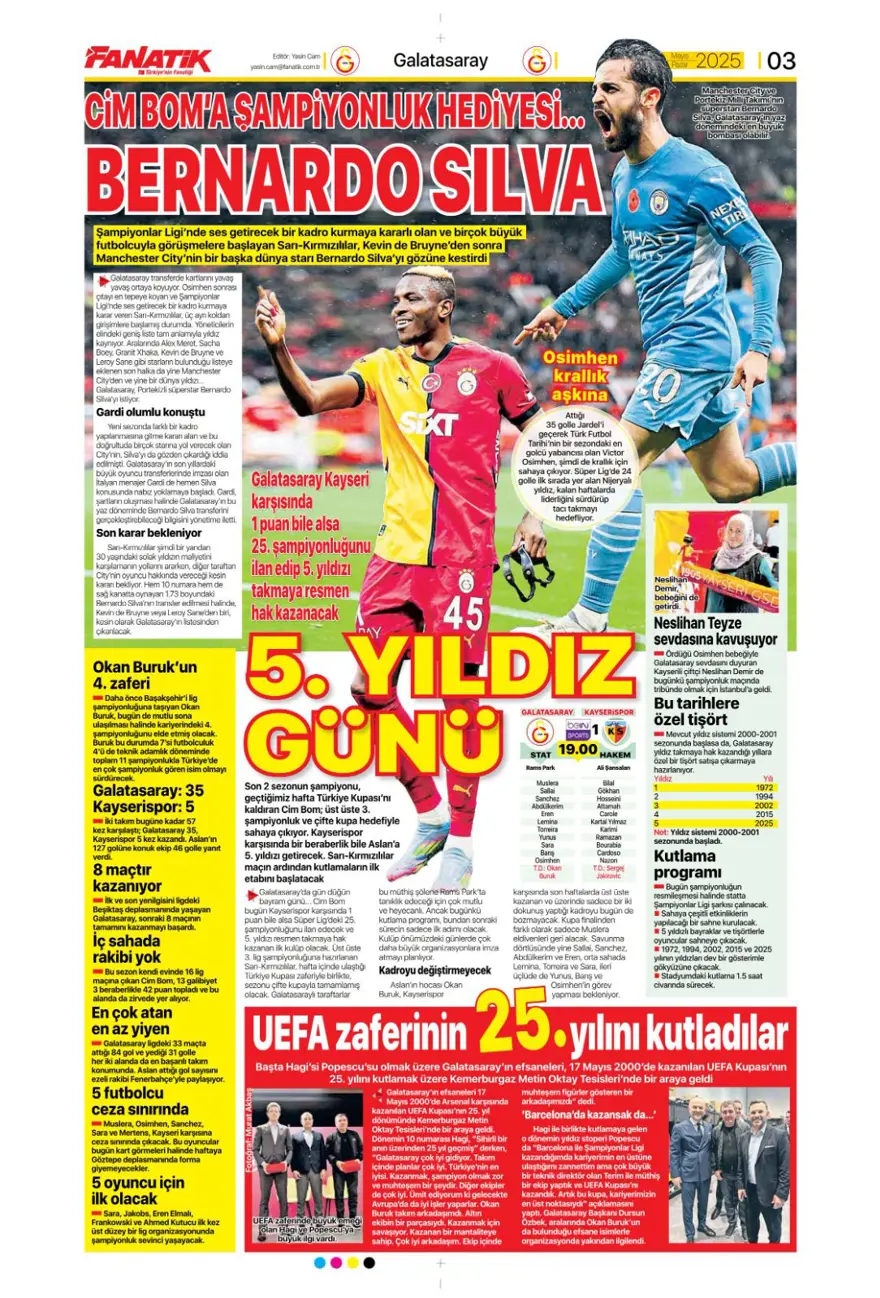 "Devler Ligi hediyesi Silva" (18 Mayıs 2025 spor manşetleri) 4 "Devler Ligi hediyesi Silva" (18 Mayıs 2025 spor manşetleri) 4