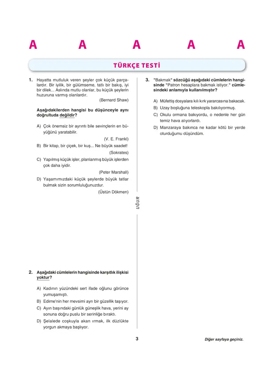 LGS deneme sınavı - Sözel bölüm 2