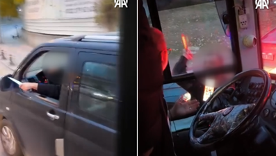 Bıçaklı maganda! Halk otobüsü şoförünü bıçakla tehdit eden sürücüye gözaltı