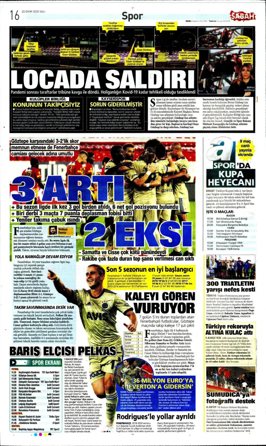 Günün spor manşetleri (20 Ekim 2020) 6