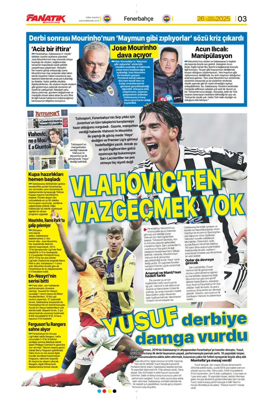 "Türk futbolunda maymun tartışması" (26 Şubat 2025 spor manşetleri) 6