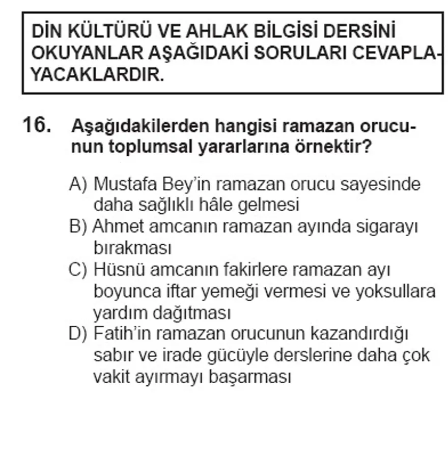 SBS 7. Sınıf Sosyal Bilimler Soruları 18