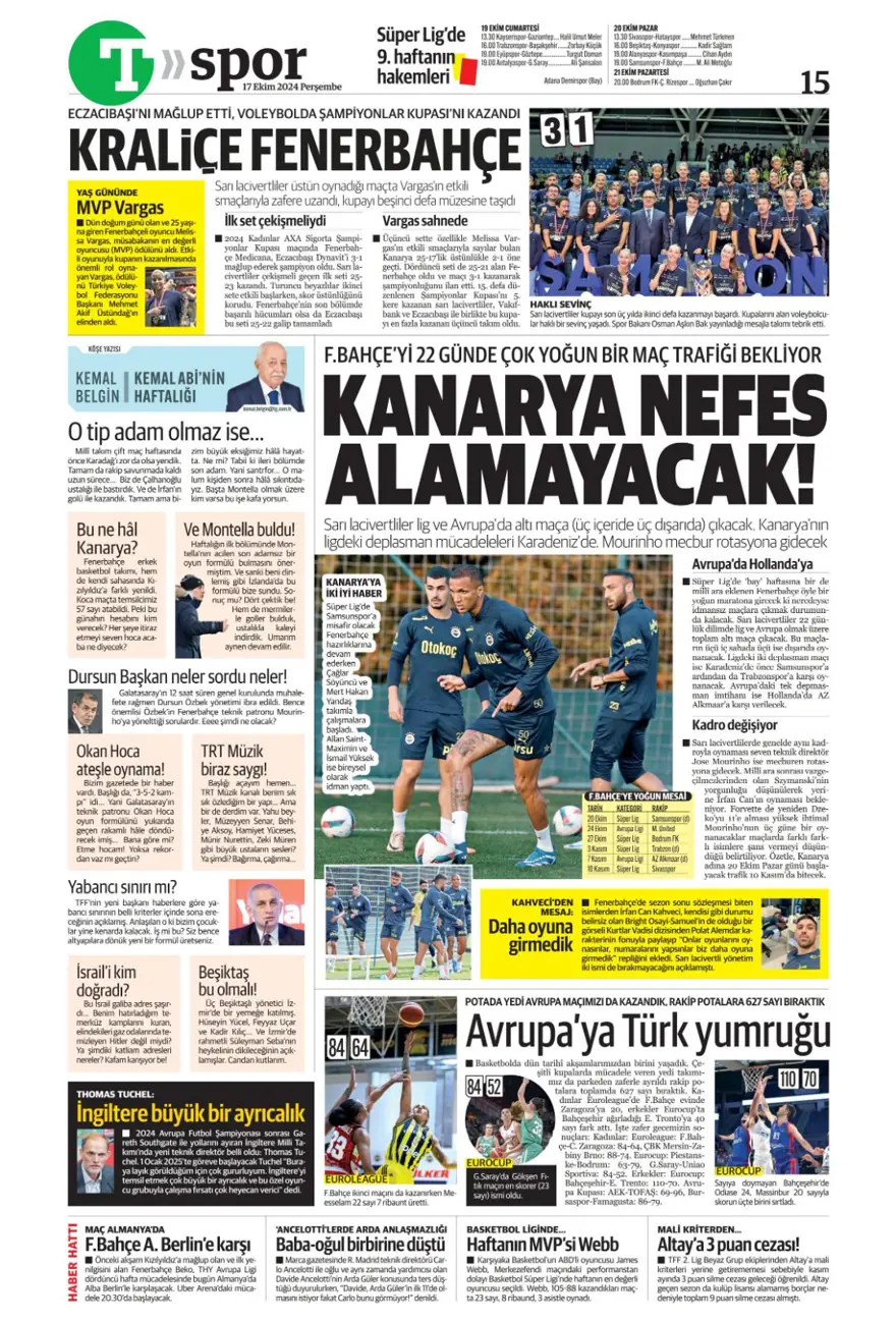 “İtalyan orta saha Fener'e” (17 Ekim 2024 spor manşetleri) 14