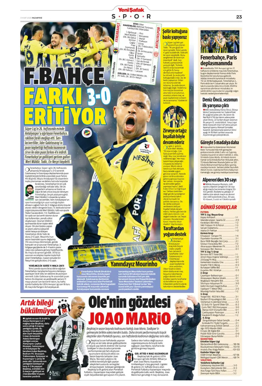 "Zirvede fark eriyor" (3 Mart 2025 spor manşetleri) 18