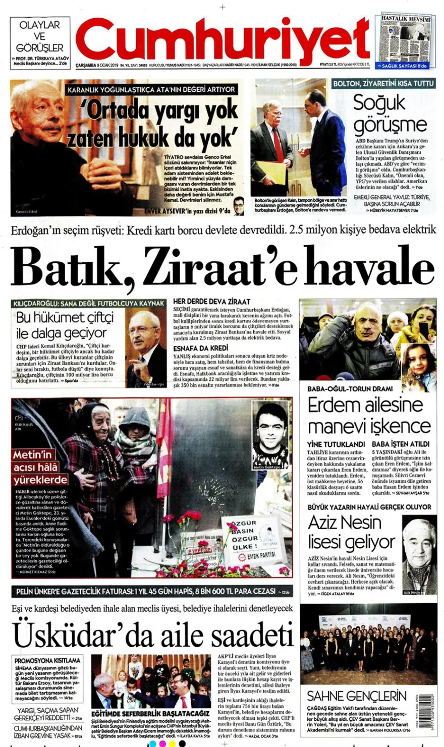 Günün gazete manşetleri - 9 Ocak 2019 3
