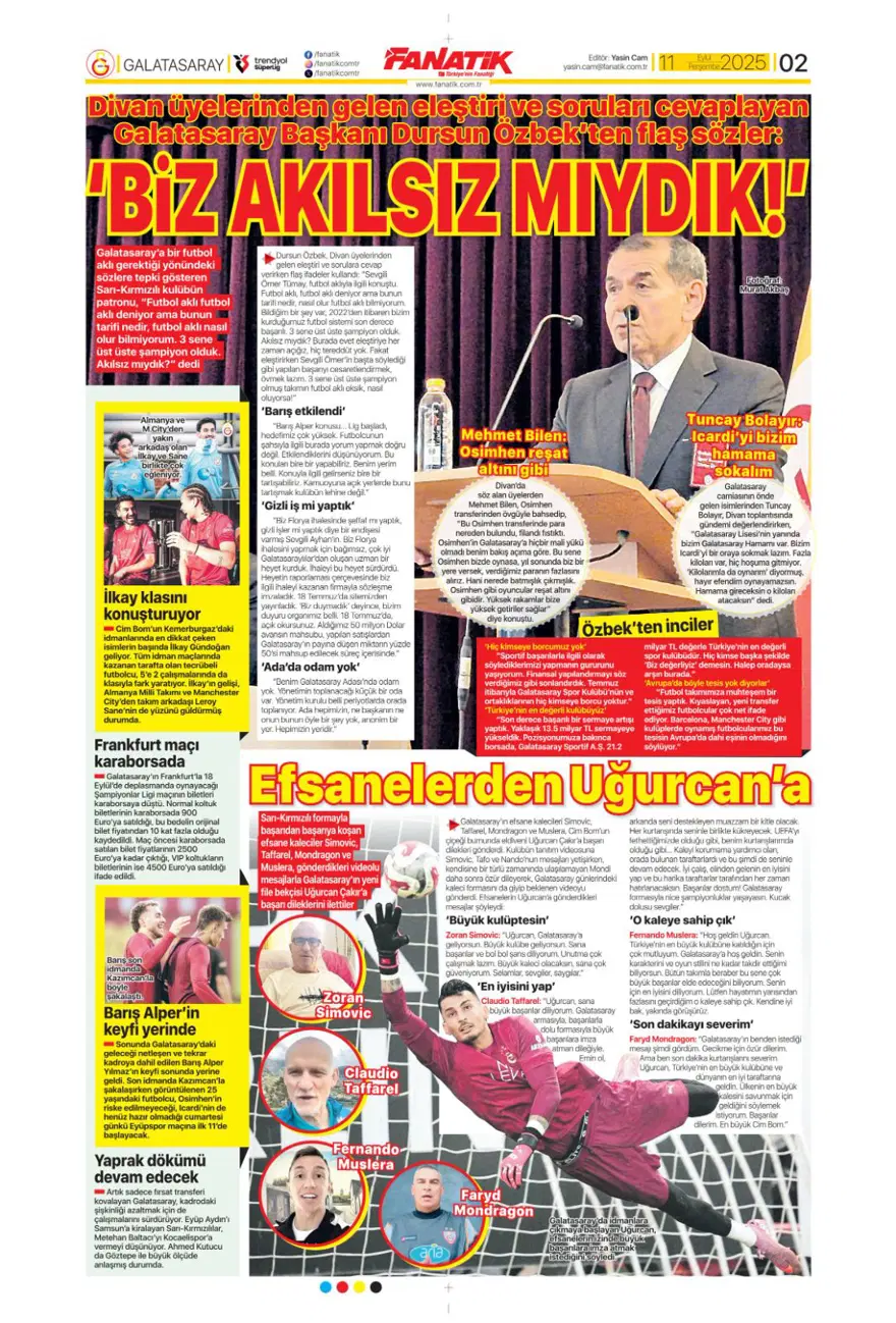 "Aslan'a yeni Mertens" (11 Eylül spor manşetleri) 4