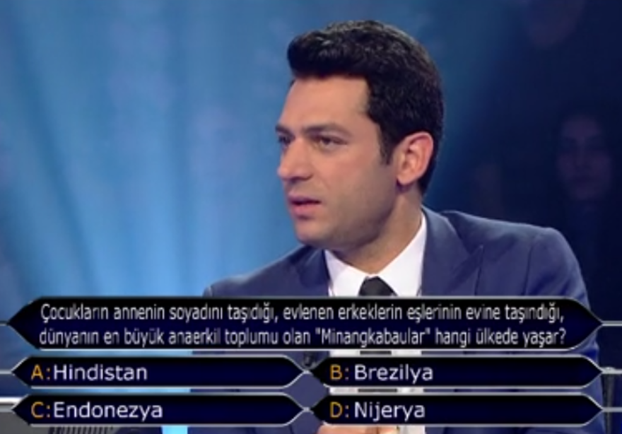 Kim Milyoner Olmak İster'e damga vuran soru: Minangkabaular hangi ülkede yaşar 