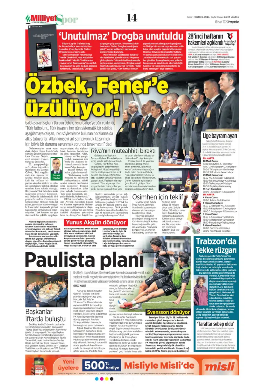 "Haydi Fener turla gel" (13 Mart 2025 spor manşetleri) 21