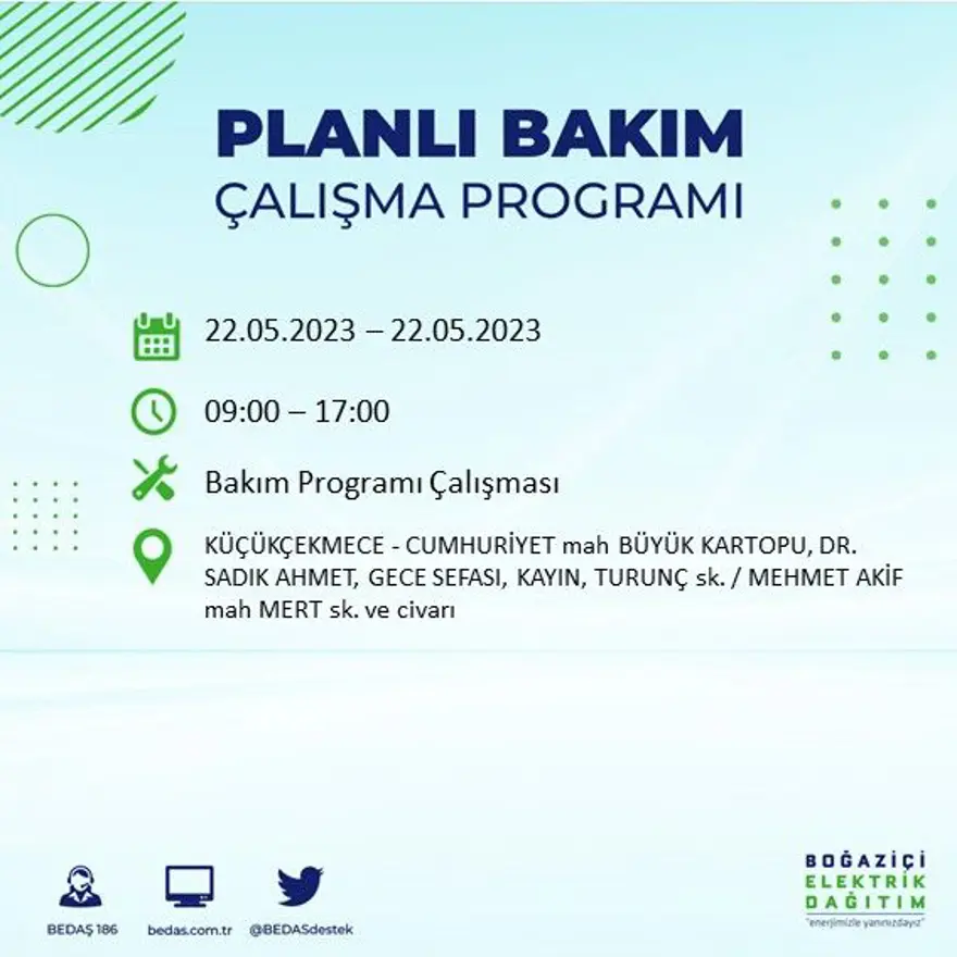 İstanbul'un 22 ilçesinde elektrik kesintisi: Elektrikler ne zaman gelecek? (22 Mayıs BEDAŞ planlı elektrik kesintisi) 41