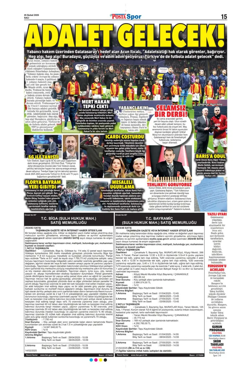 "Aslantepe'de sessiz derbi" (25 Şubat spor manşetleri) 20